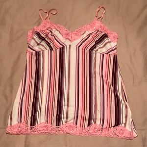 Striped cami with bead and lace detail